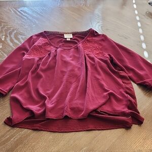 Knox Rose Maroon Blouse with Eyelet Detail